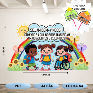 Mural crianças -nossos dias ficam mais coloridos- volta as aulas