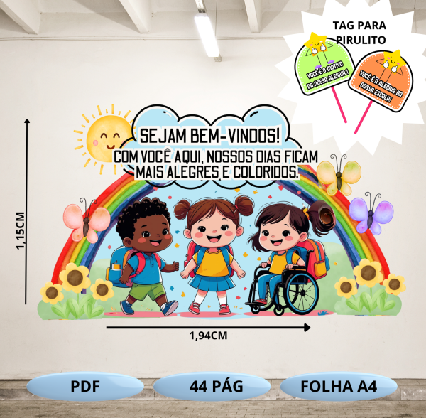Mural crianças -nossos dias ficam mais coloridos- volta as aulas