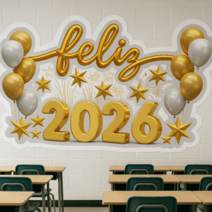 Painel “Feliz 2026” – Luxo Dourado modelo 1