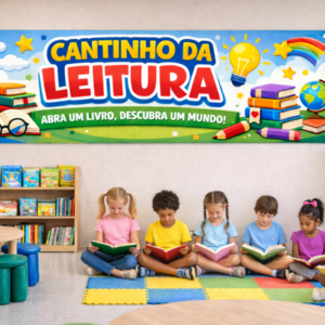 Banner abra um livro - cantinho leitura