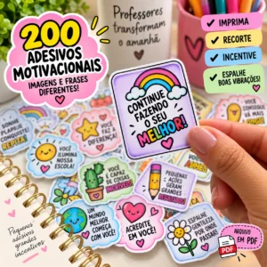 200 adesivos motivacionais coloridos